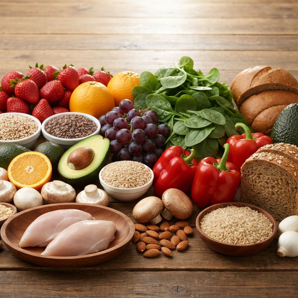 Balanced selection of natural whole foods representing nutritional principles