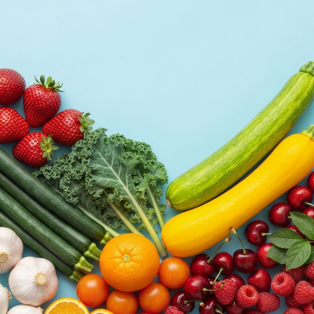 Colorful array of fresh vegetables and fruits